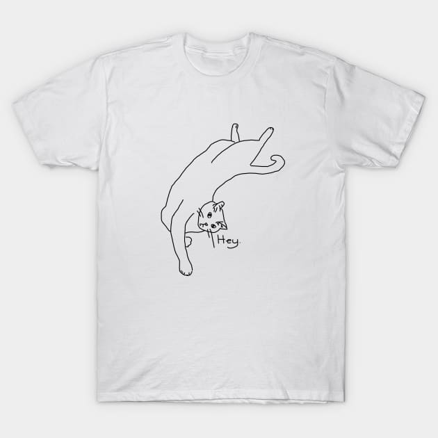 Relaxed 'Hey' Cat Line Drawing T-Shirt by HFGJewels